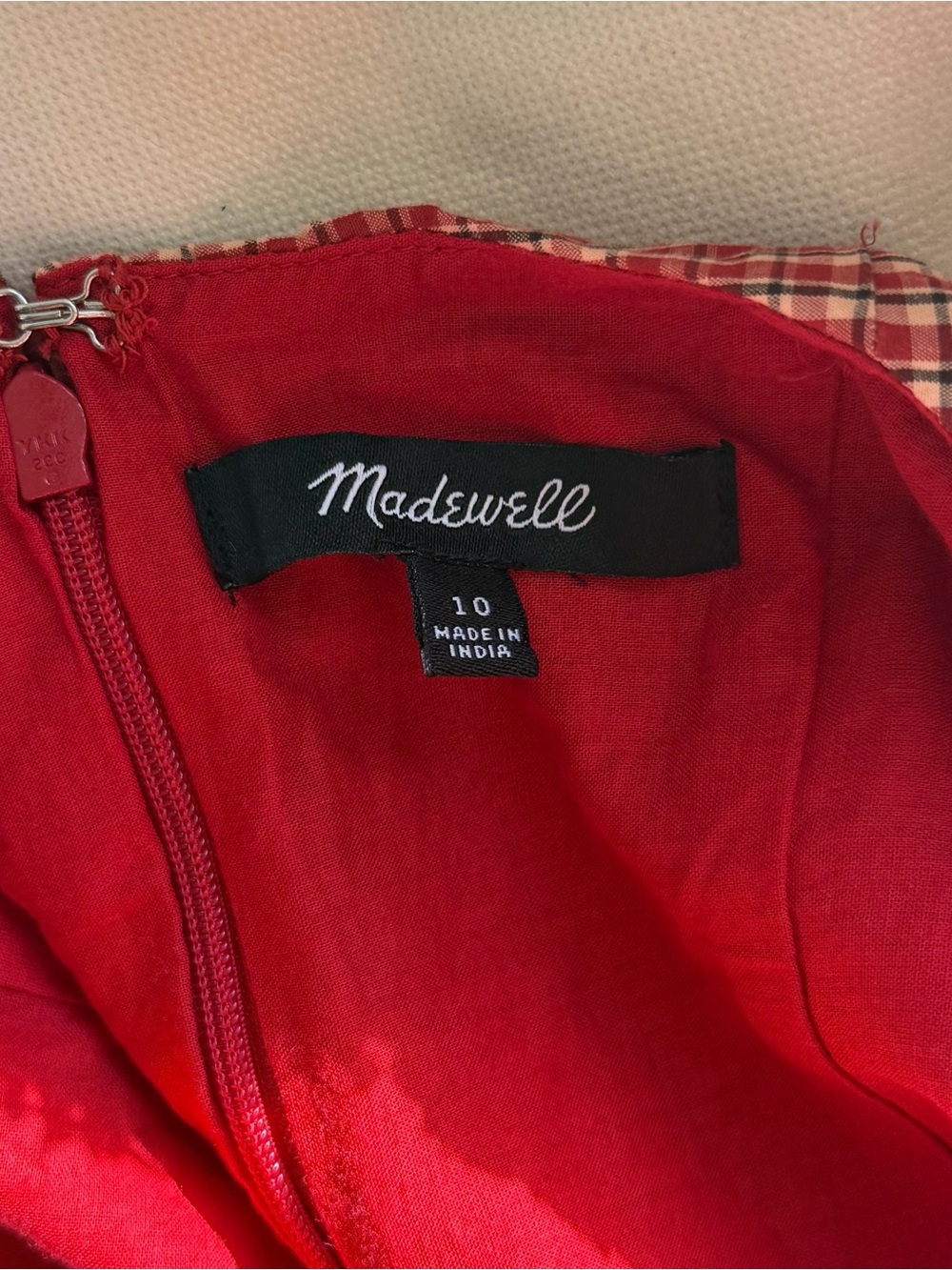 Madewell NWOT Red Gingham Embroidered Puff Sleeve Bow Back Midi Dress Size 10 - Picture 9 of 10